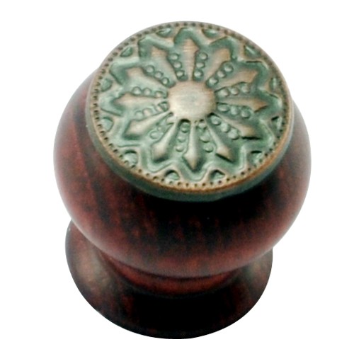 26mm Mushroom Wooden Cabinet Knob with Antique Copper Coin 
